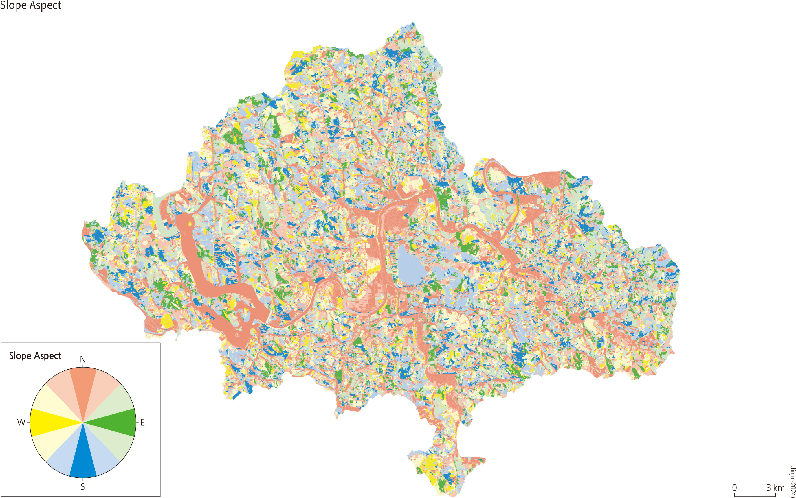 Urban Ecology Status Map of Jinju, Gyeongsangnam-do (Slope Aspect)