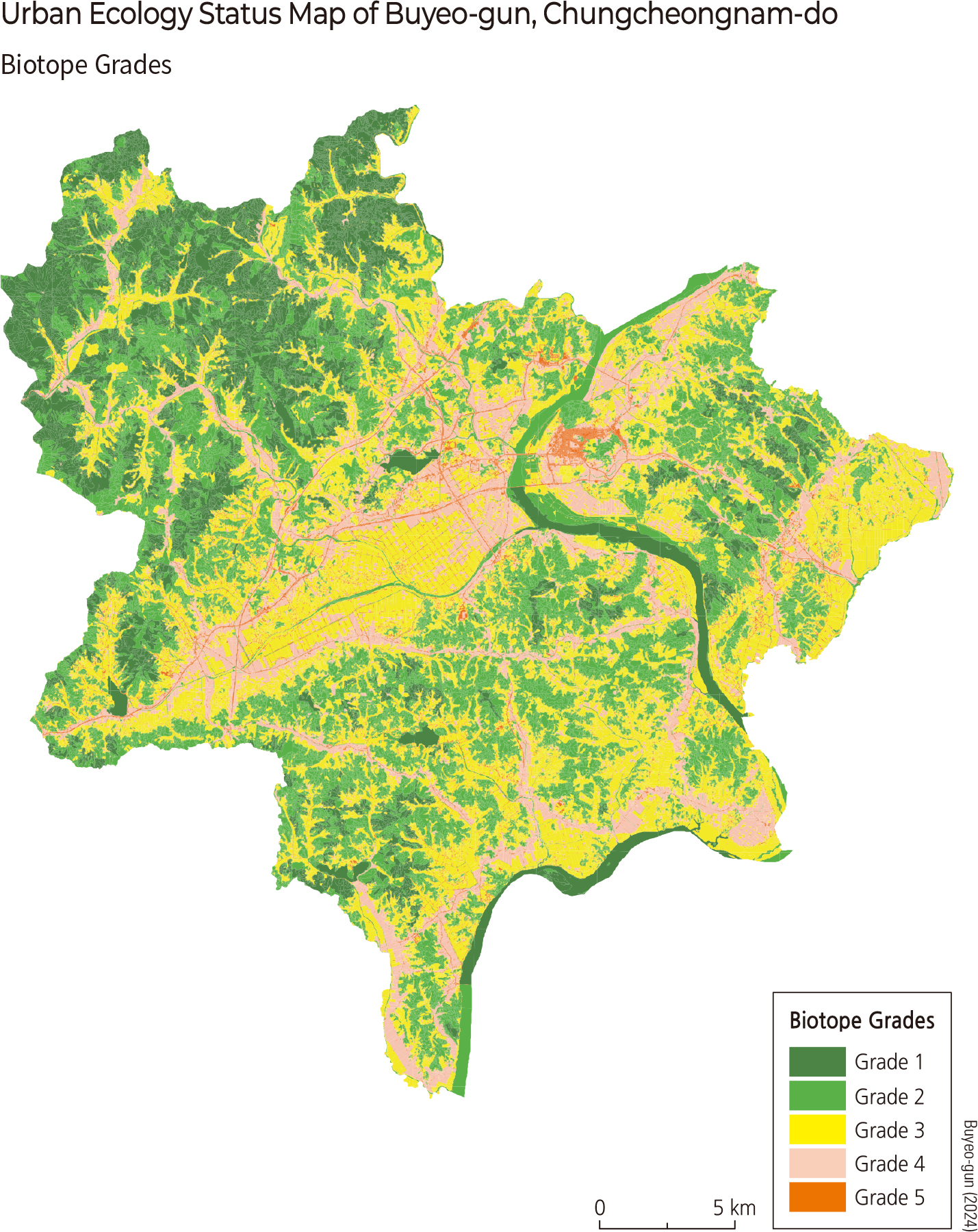 Urban Ecology Status Map of Buyeo-gun, Chungcheongnam-do (Biotope Grades)