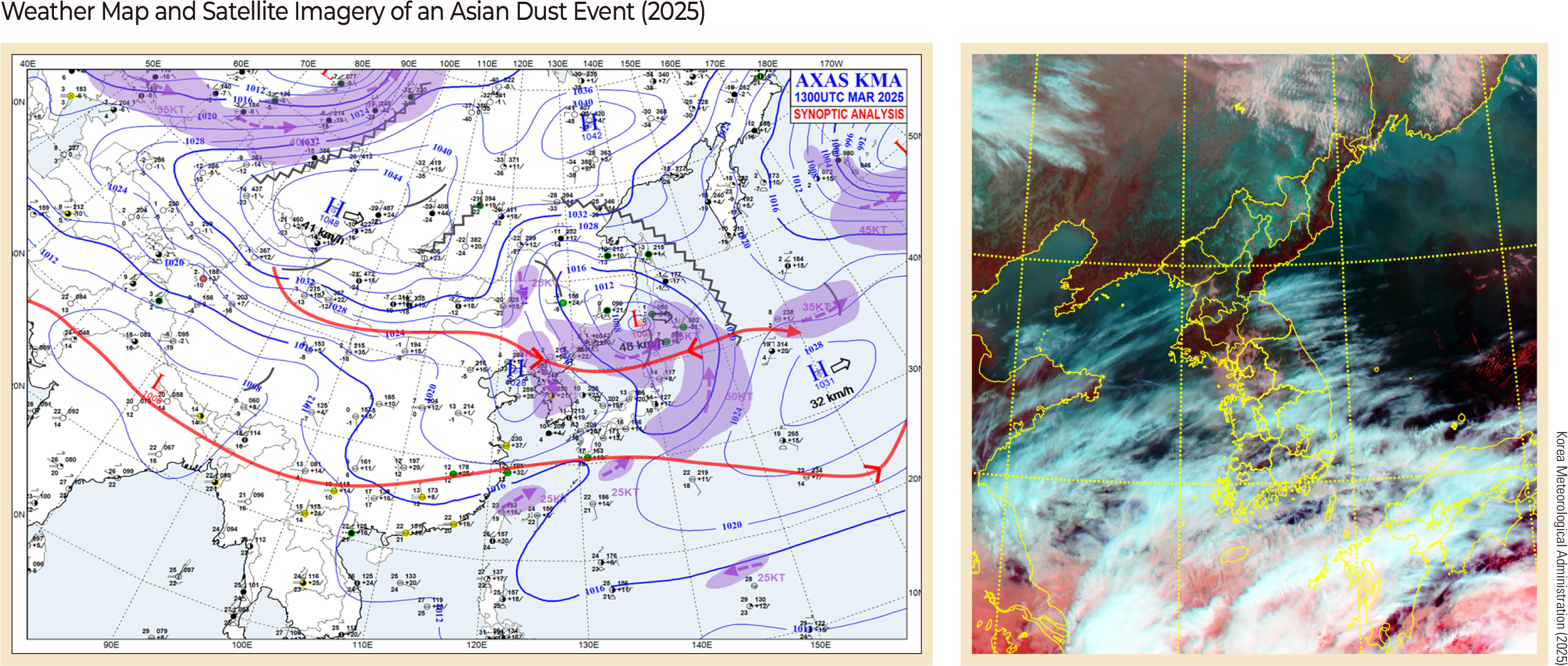 Weather Map and Satellite Imagery of an Asian Dust Event (2025)
