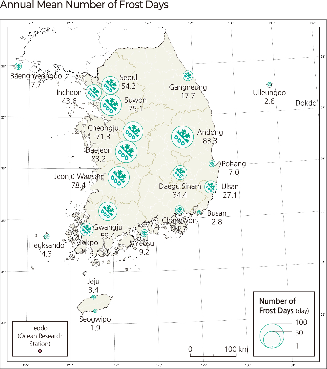 Annual Mean Number of Frost Days