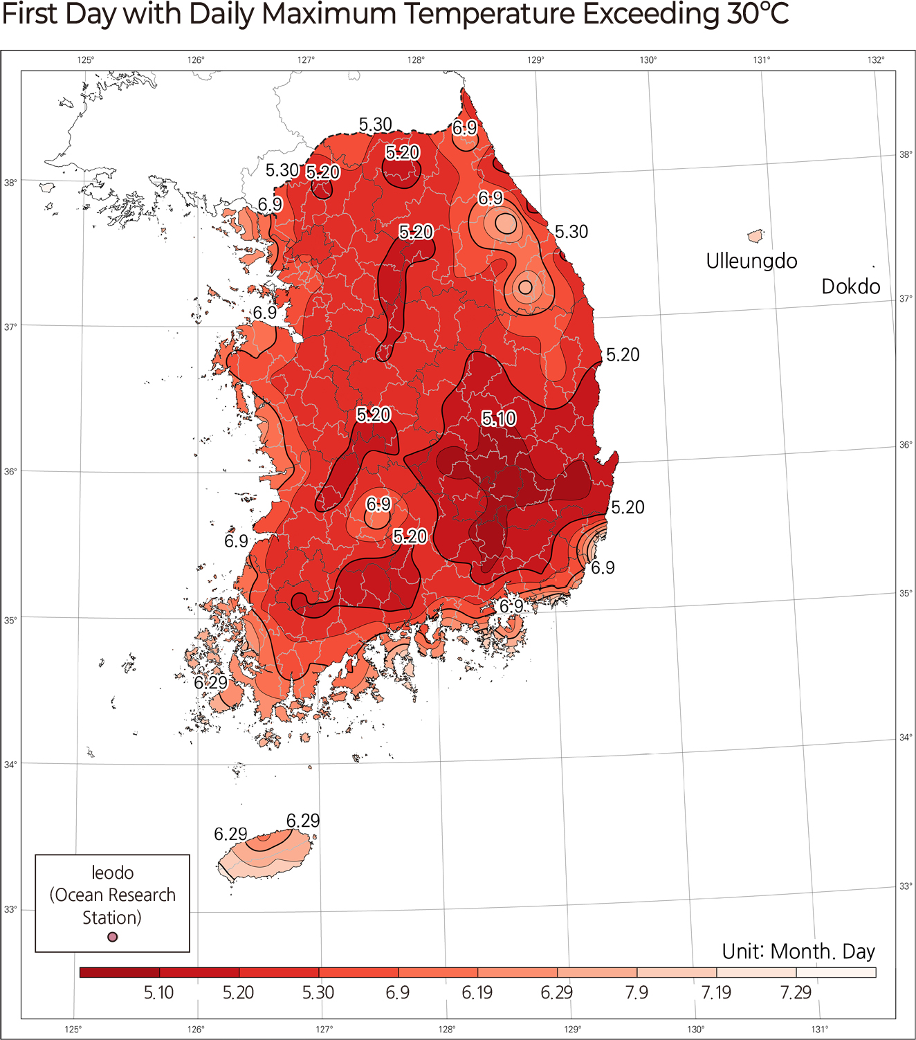 First Day with Daily Maximum Temperature Exceeding 30°C