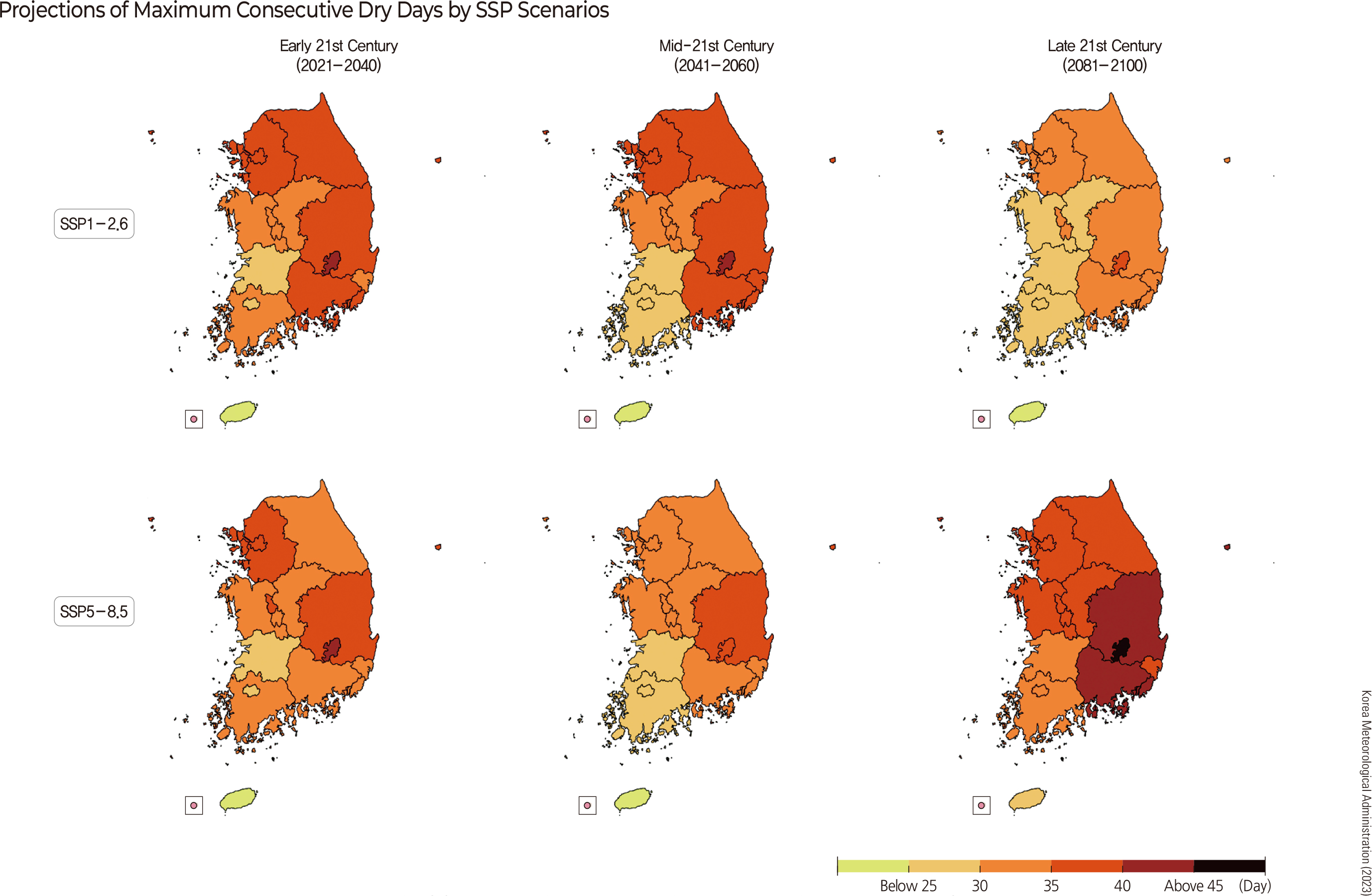Projections of Number of Cold Wave Days by SSP Scenarios
