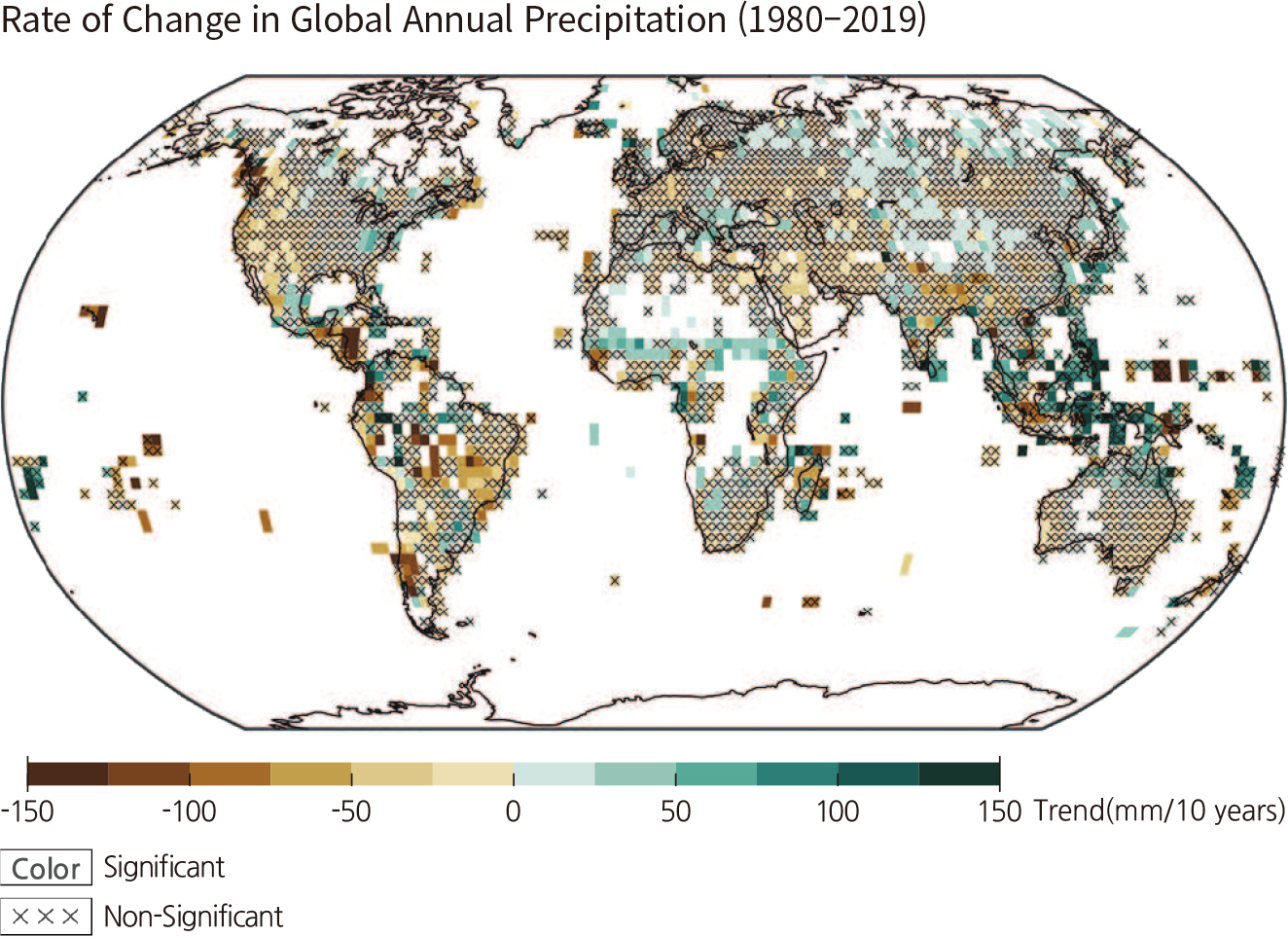 Rate of Change in Global Annual Precipitation (1980-2019)