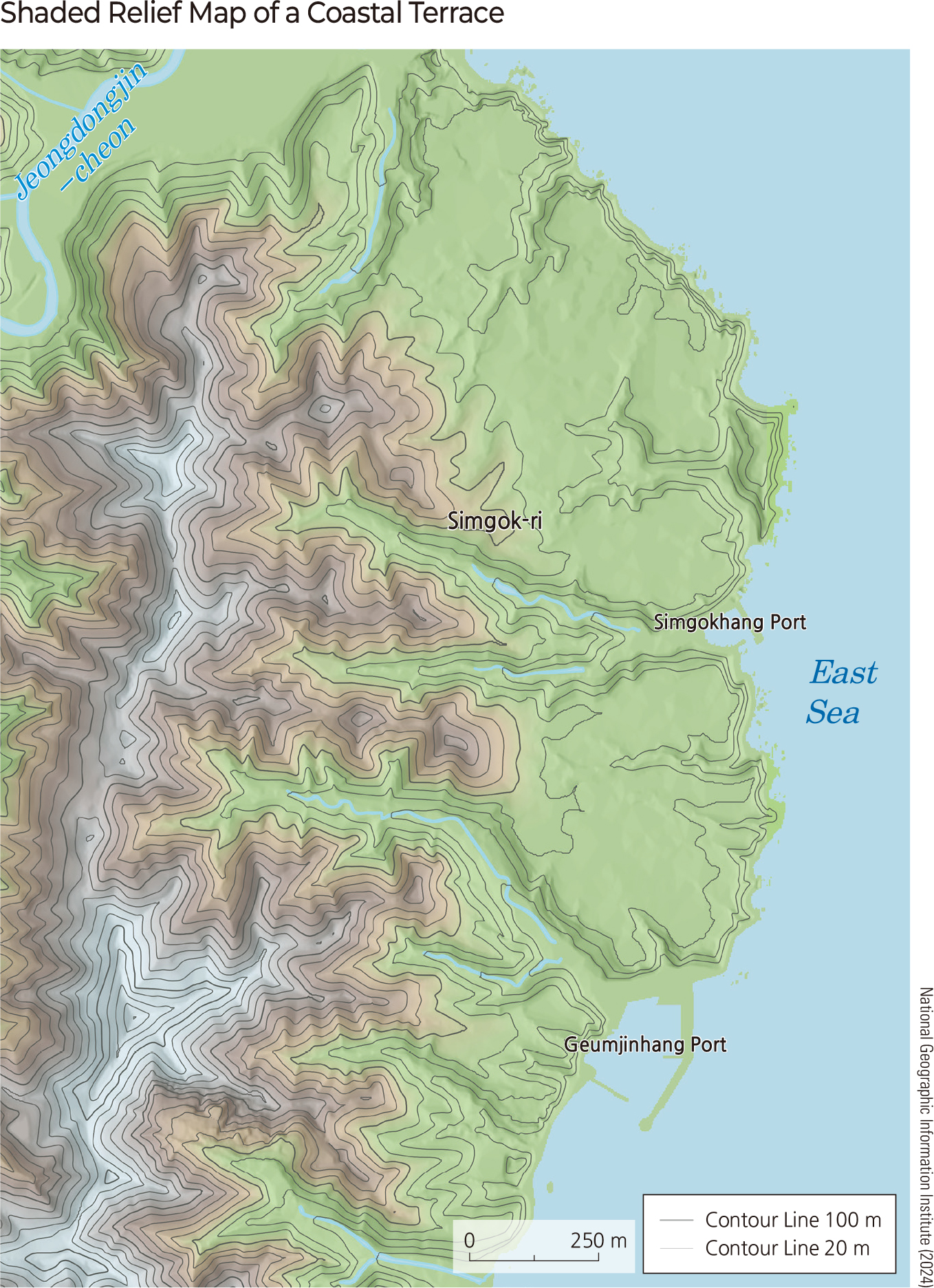 Shaded Relief Map of a Coastal Terrace