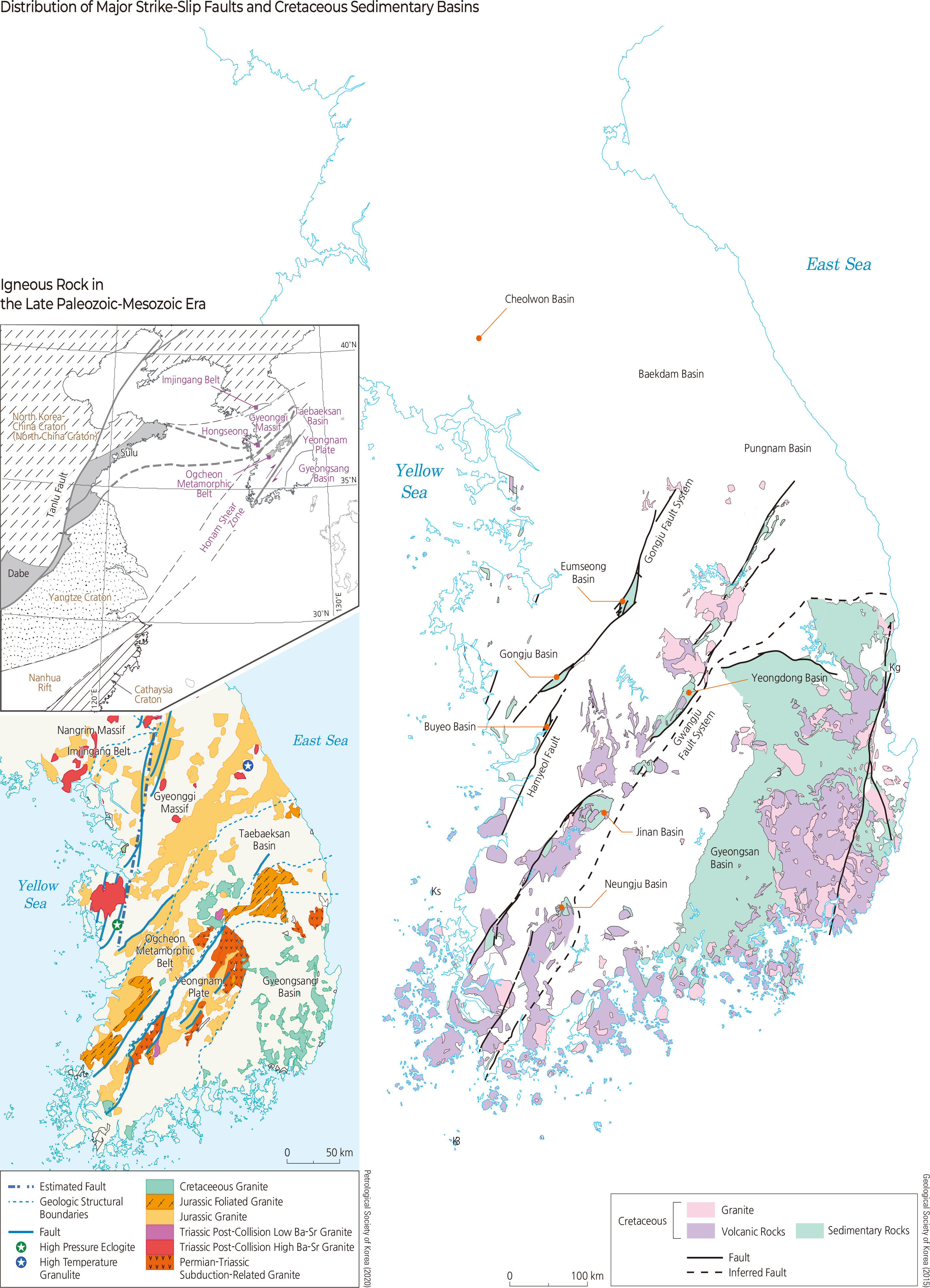 Distribution of Major Strike-Slip Faults and Cretaceous Sedimentary Basins