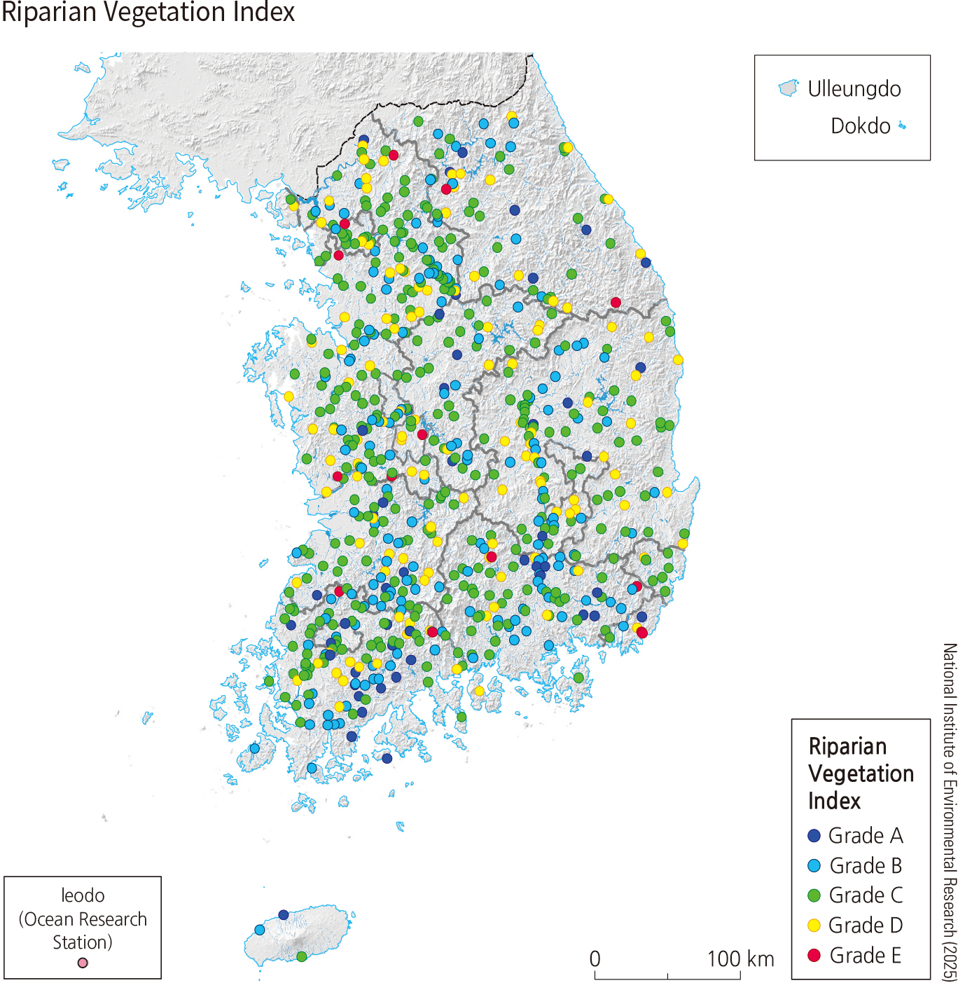 River Ecosystem - River Aquatic Ecological Health Map (Riparian Vegetation Index, Fish Index, Periphyton Index, Benthic Macroinvertebrate Index)