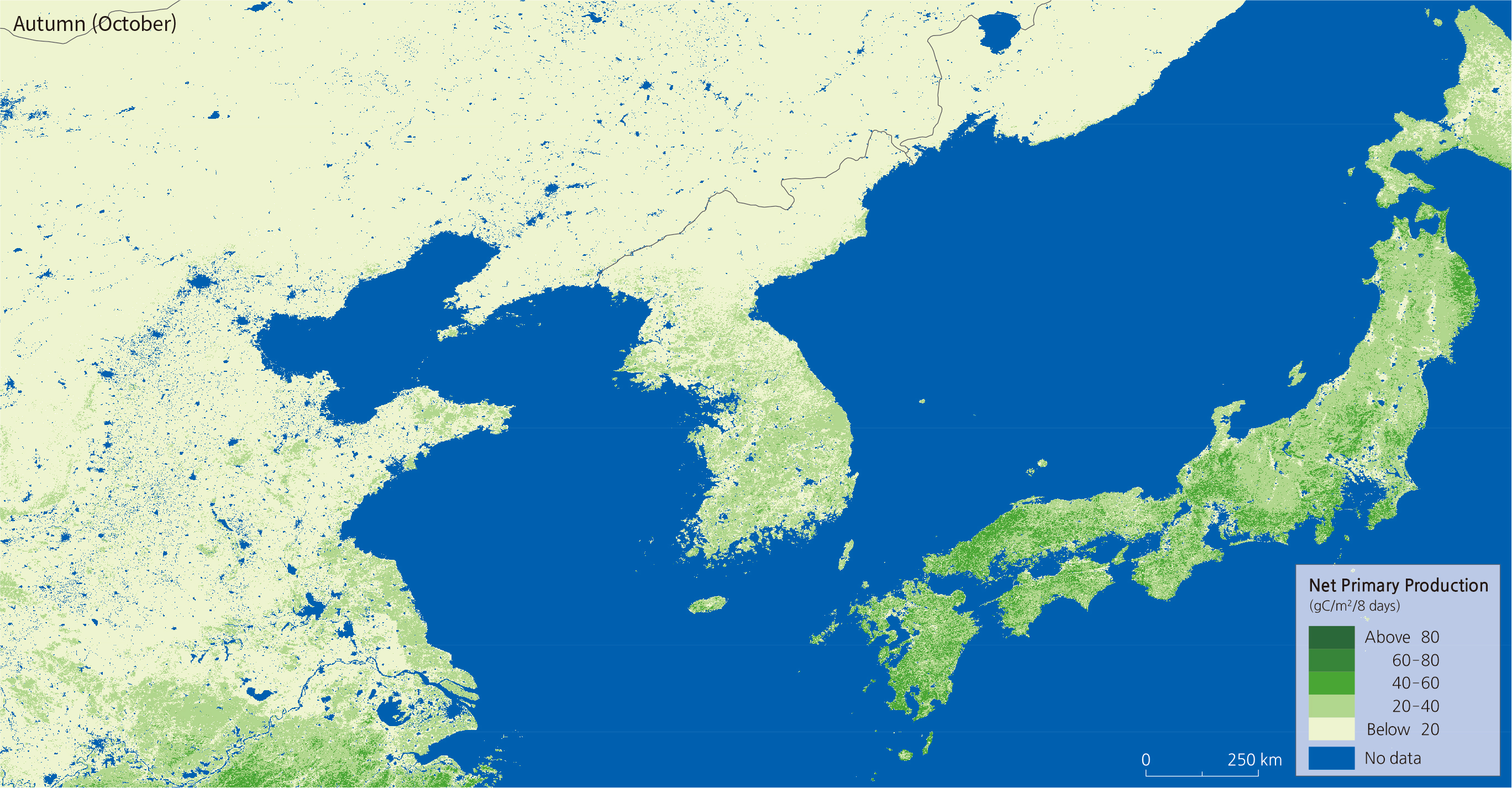 Net Primary Productivity in Northeast Asia (Summer, Winter)